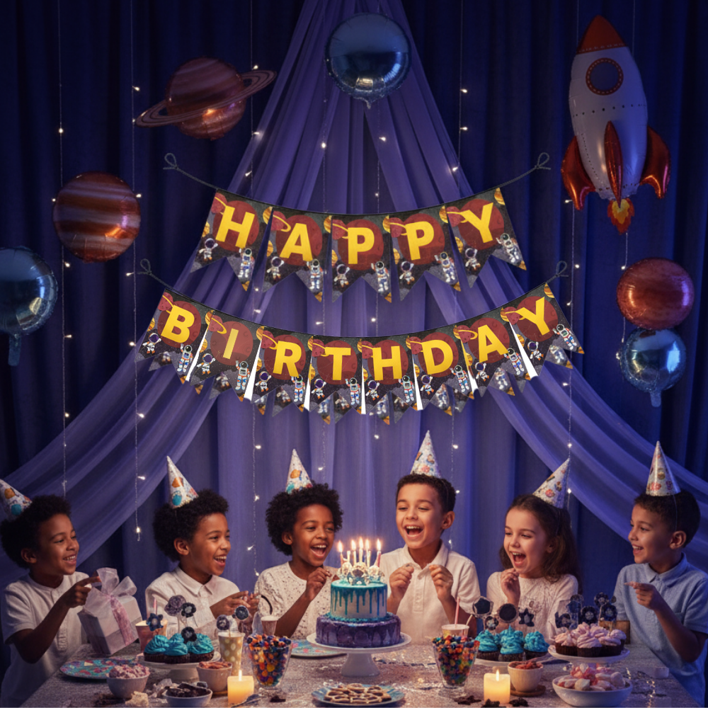 Space Theme Happy Birthday Banner