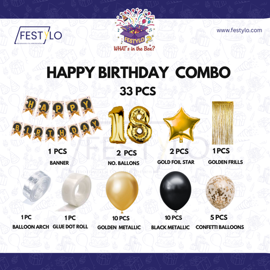 18th Birthday Golden Party Decoration (33 pcs)