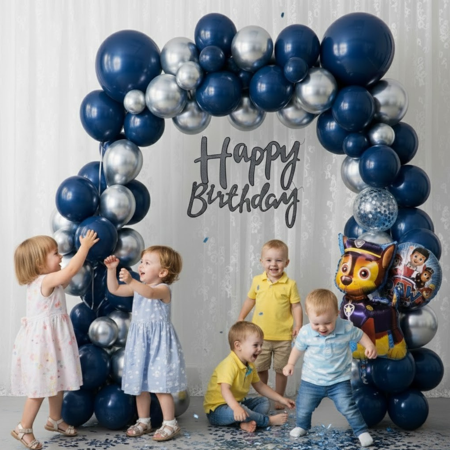 Paw Patrol Blue & Silver Birthday Decoration Combo Kit (39 pcs)