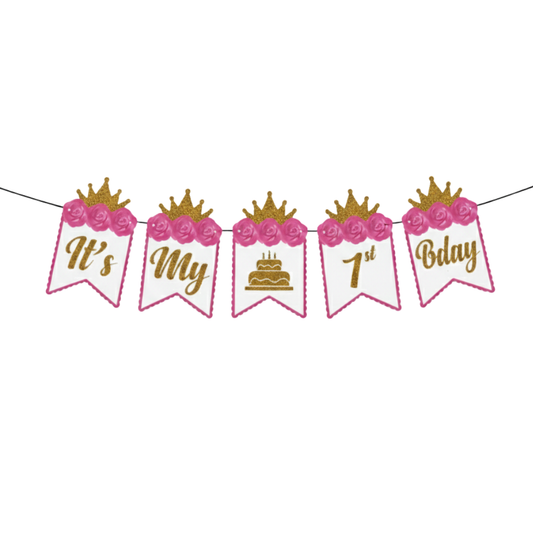 Pink Princess First Birthday Banner