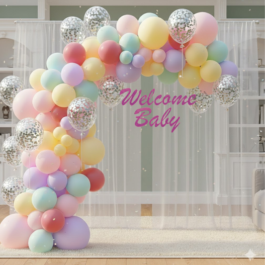 Pastel Theme Party Combo Decoration Kit (114 pcs) – Welcome Baby Balloon Arch Set