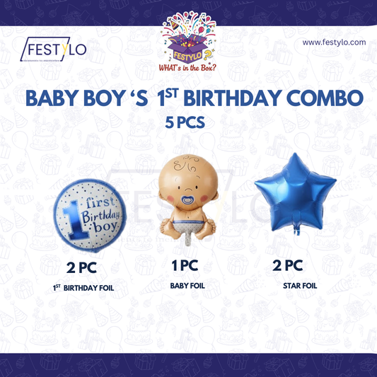Baby Boy First Birthday 5 pcs Foil Balloons