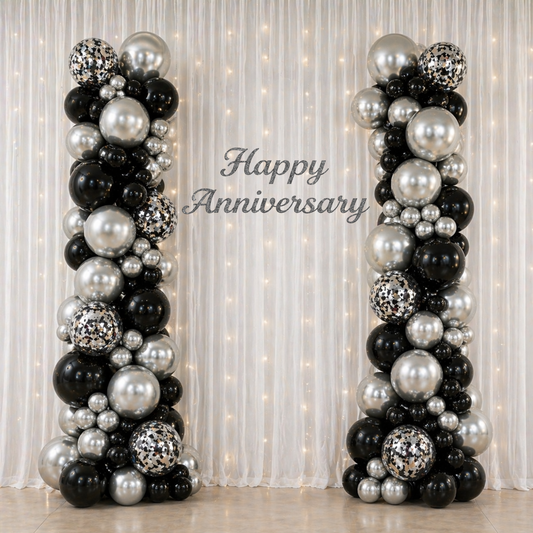 Black Silver Anniversary Decoration Combo (51 pcs)