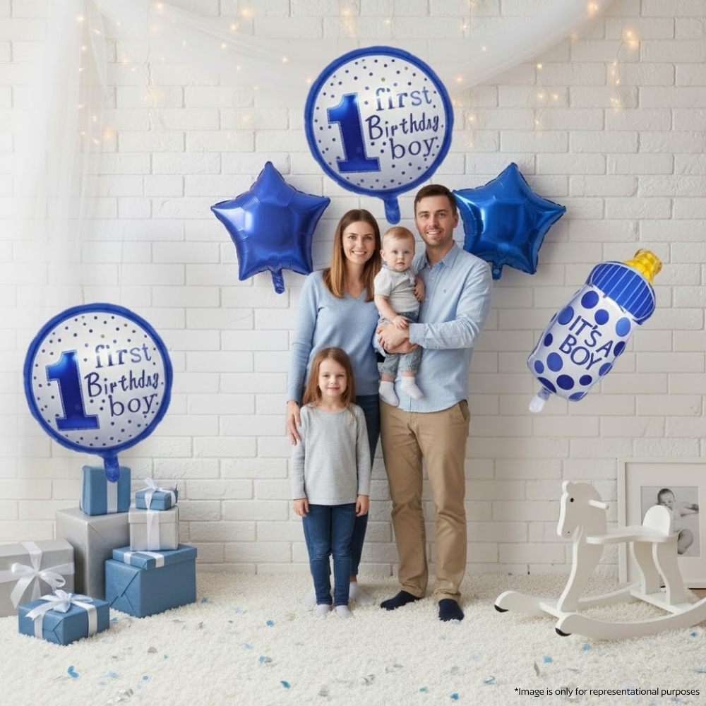 Blue First Birthday 5 pcs Foil Balloons