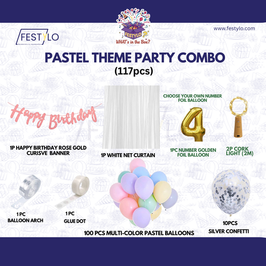 Pastel Theme Birthday Combo Kit with Rose-Gold banner