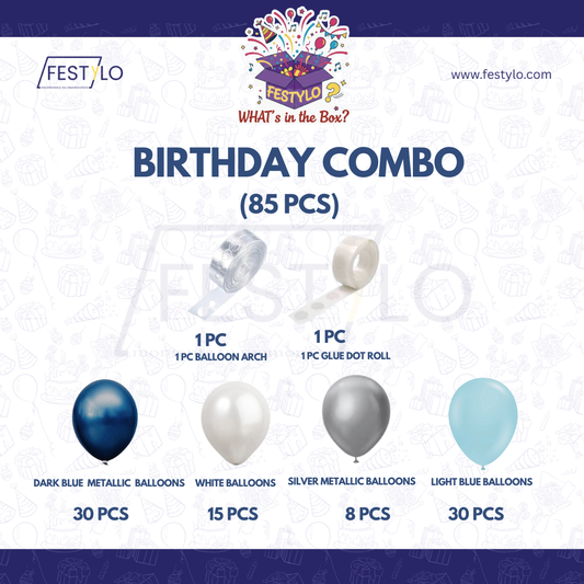 Blue Silver Birthday Balloon Combo (85 pcs)
