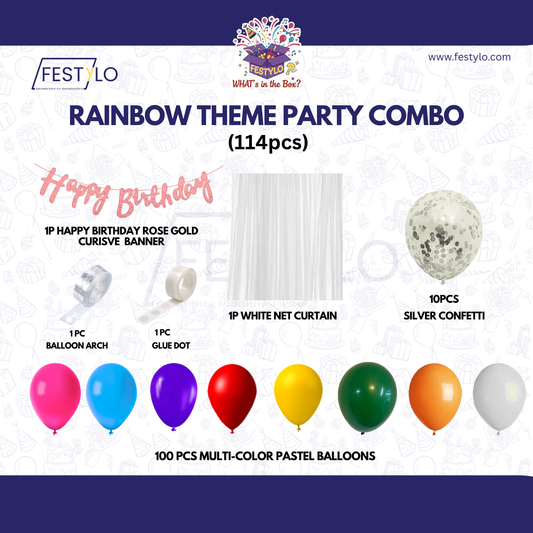 Rainbow Theme Party Decoration Combo Kit (114 Pcs)