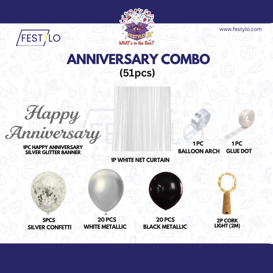 Black Silver Anniversary Decoration Combo (51 pcs)
