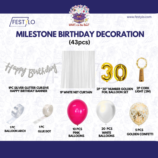 30th Birthday Milestone Decoration Kit