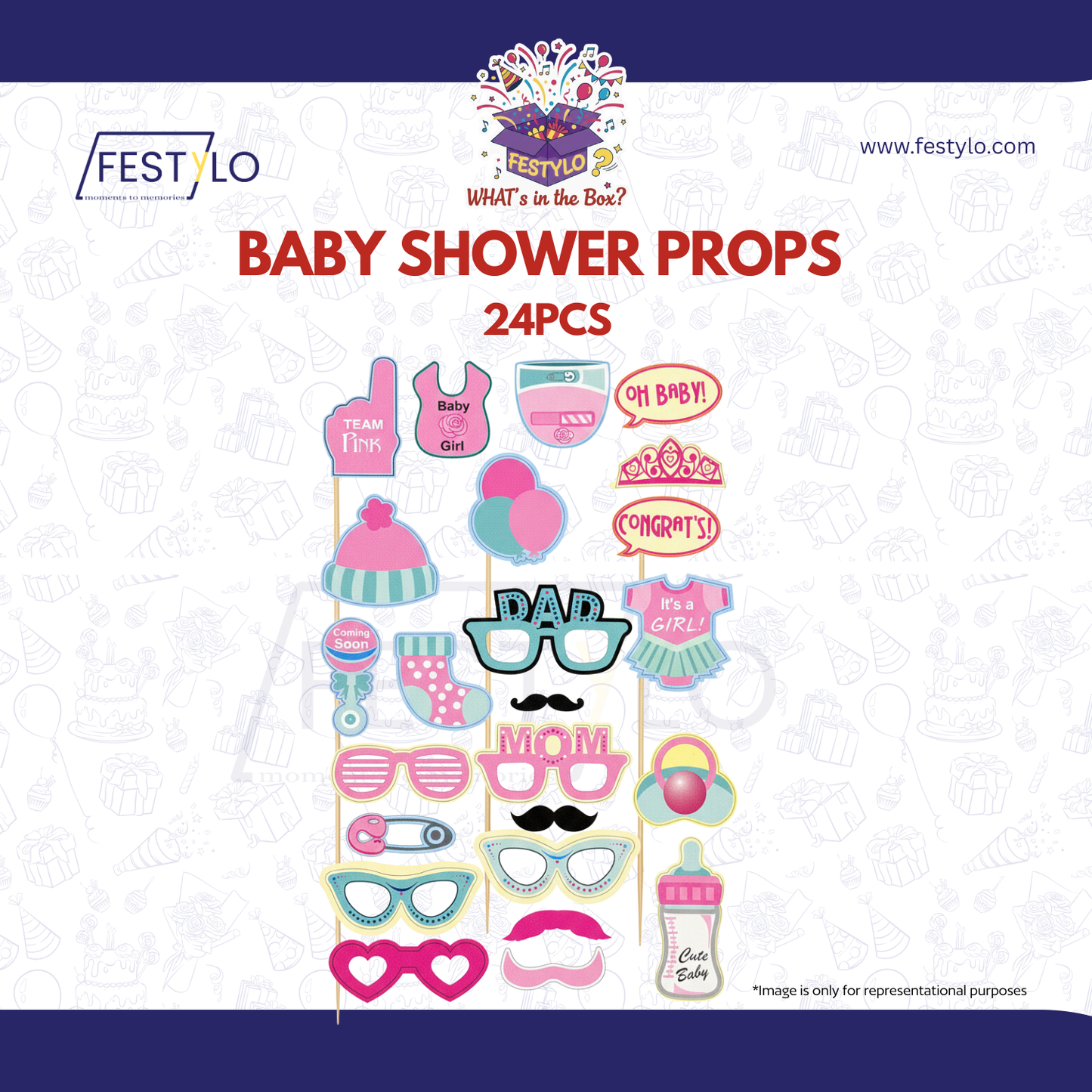 Pink Baby Shower Props Kit (24 pcs)