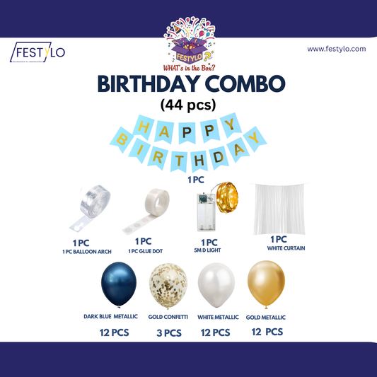 Blue Metallic Birthday Combo (44 pcs)