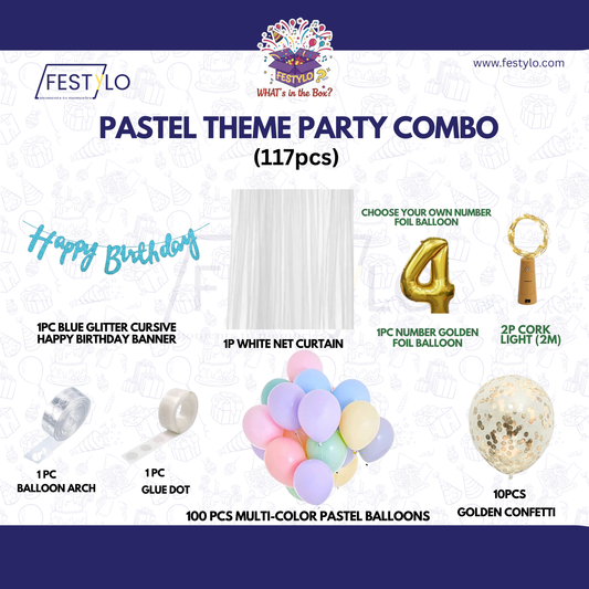 Pastel Theme Birthday Combo Kit with Blue banner