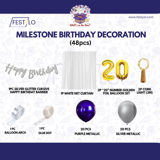 20th Birthday Milestone Decoration Kit
