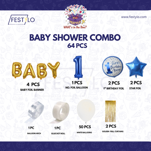 Baby Boy First Birthday Decor (64 pcs)