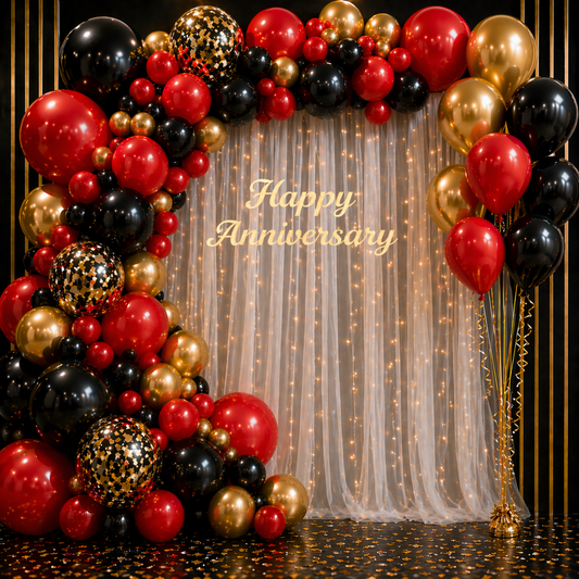Red Black Gold Anniversary Decoration Combo (71 pcs)