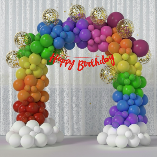 Rainbow Theme Red Banner with Golden confetti Decoration Kit (114 Pcs)