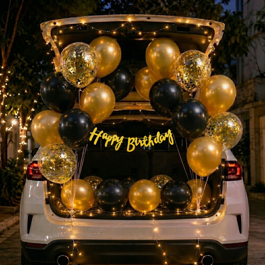 Car Birthday Decoration Combo – 29 Pcs | Black & Gold