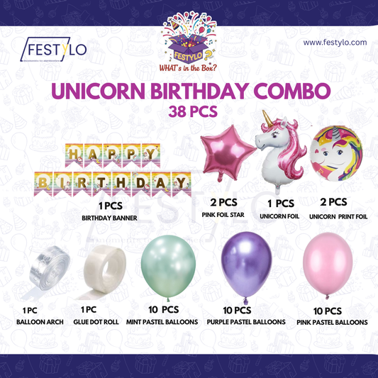 Unicorn Pastel Birthday Decoration Kit (38 pcs)