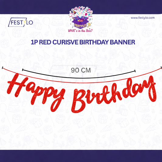 Red Cursive Birthday Banner Decor