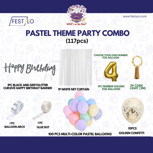 Pastel Theme Birthday Combo Kit with Black & Grey banner