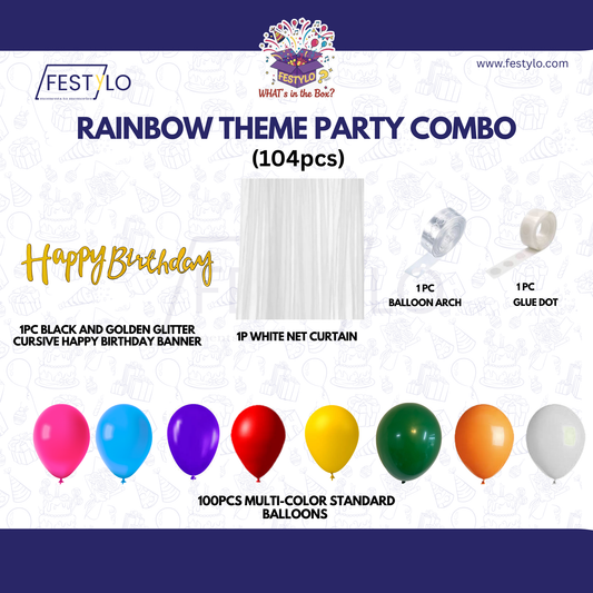 Rainbow Theme Black & Golden Banner Party Combo