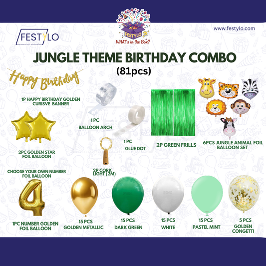Jungle Birthday Decoration Combo (81 Pcs) Custom.