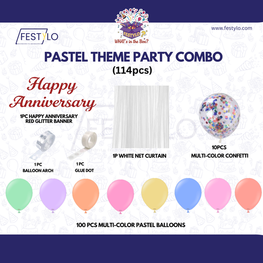 Pastel Theme Party Combo Decoration Kit (114 pcs) – Happy Anniversary