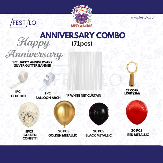 Red Black Gold Anniversary Decoration Combo (71 pcs)