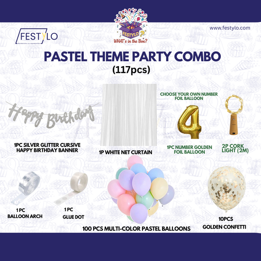Pastel Theme Birthday Combo Kit with Silver banner