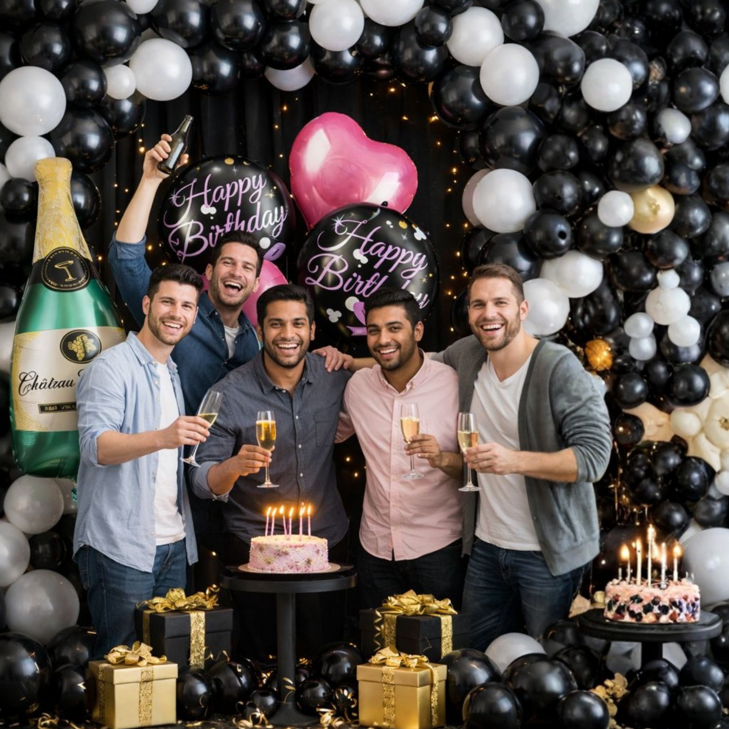 Champagne Bottle Birthday 5 pcs Foil Balloons