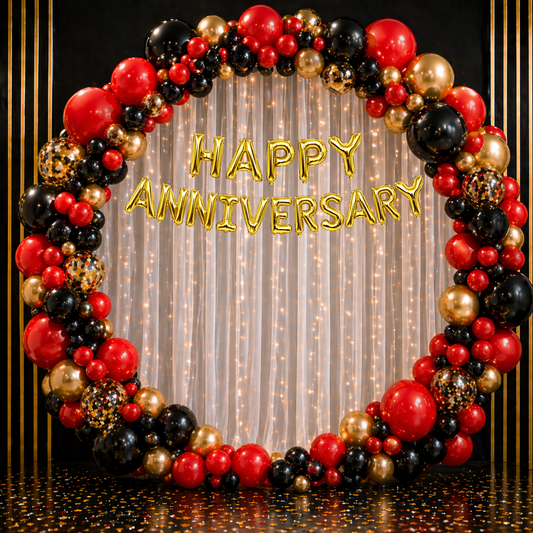 Red Black Gold Anniversary Decoration Combo (86 pcs)