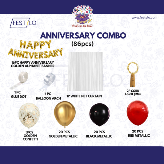 Red Black Gold Anniversary Decoration Combo (86 pcs)