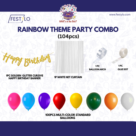Rainbow Theme Golden Banner Party Combo