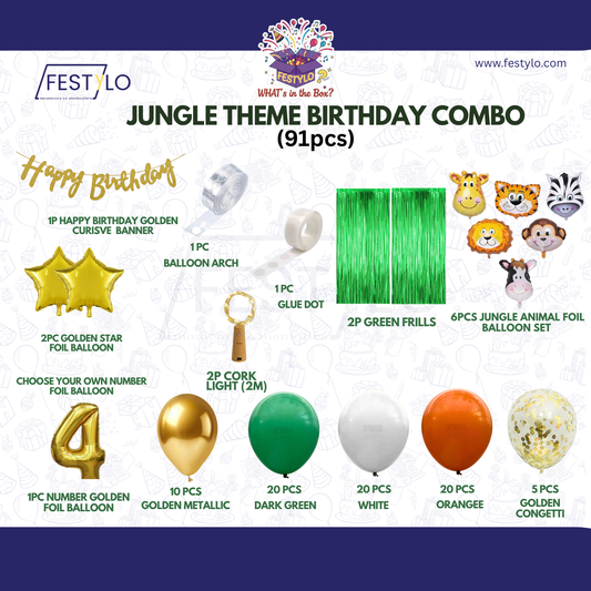 Jungle Birthday Decoration Combo (91 Pcs) Custom.