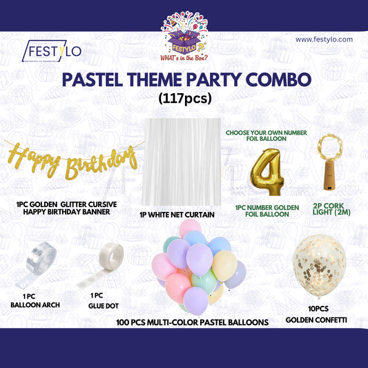 Pastel Theme Birthday Combo Kit with Golden banner