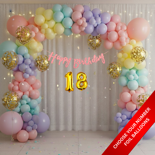 Pastel Theme Birthday Combo Kit with Rose-Gold banner