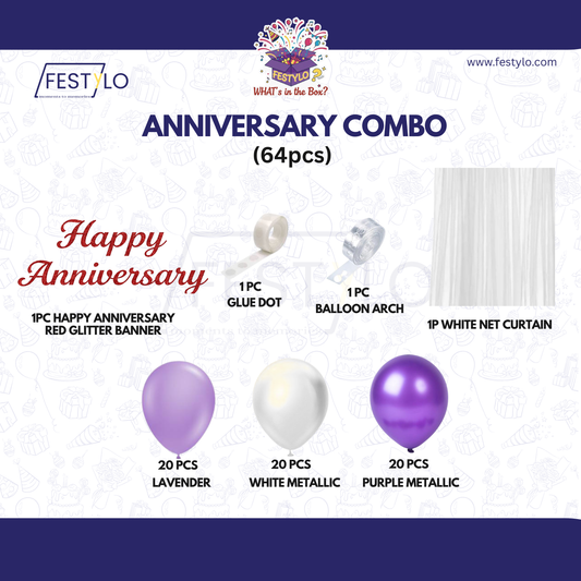 Lavender Purple Anniversary Decoration Combo (64 pcs)