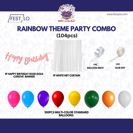 Rainbow Theme Rose Gold Banner Party Combo