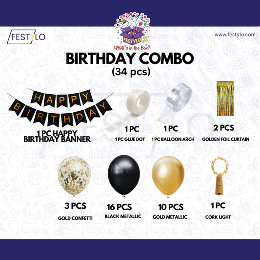 Black Golden Birthday Decoration (34 pcs)