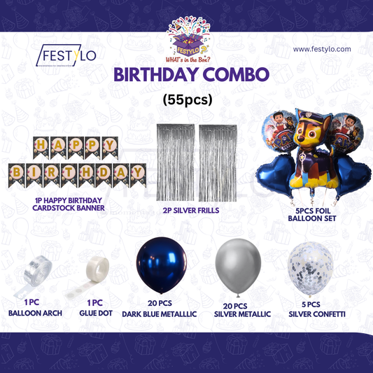 Paw Patrol Blue Silver Birthday Decoration Combo