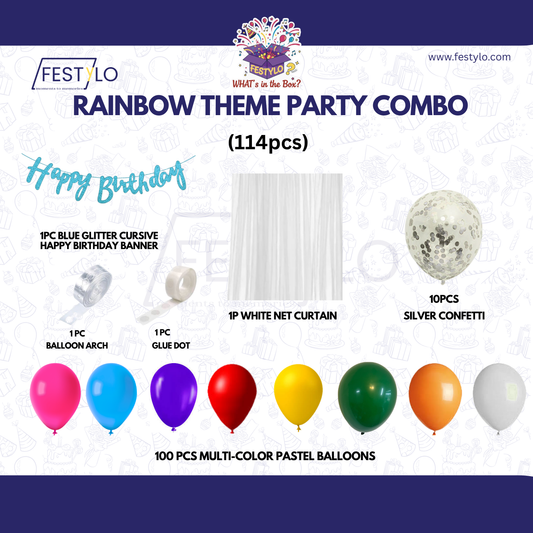 Rainbow Theme Party Decoration Combo Kit (114 Pcs)
