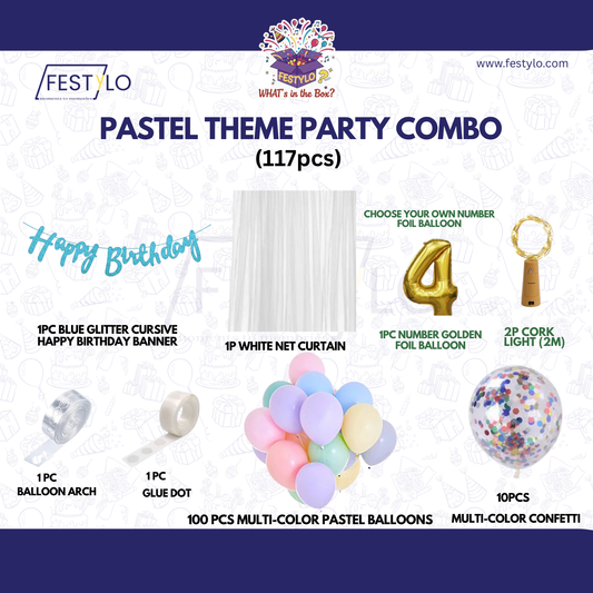Pastel Theme Birthday Combo Kit with Blue banner