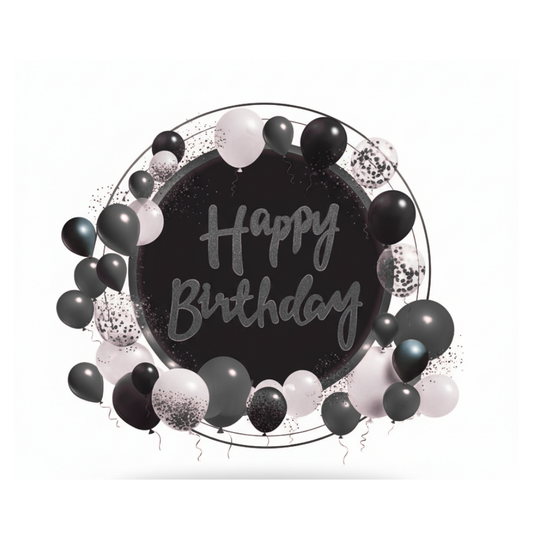Black Silver Cursive Birthday Banner