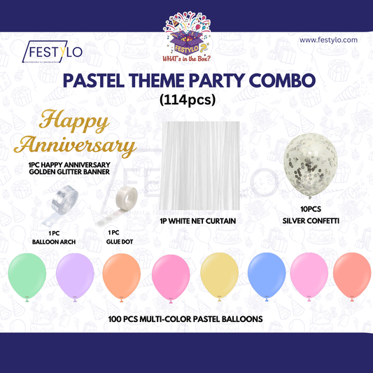 Pastel Theme Party Combo Decoration Kit (114 pcs) – Happy Anniversary