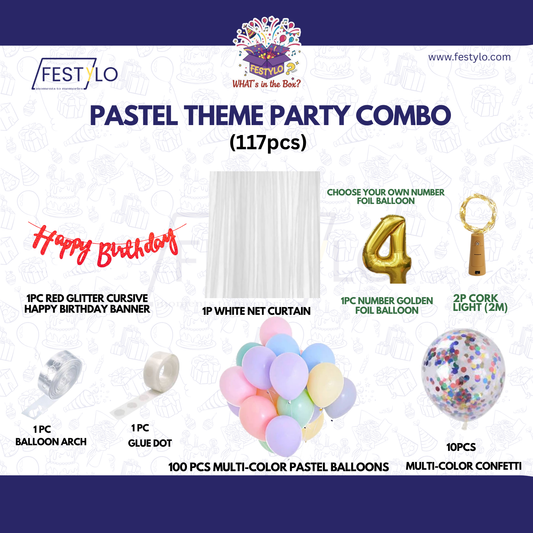 Pastel Theme Birthday Combo Kit with Red banner