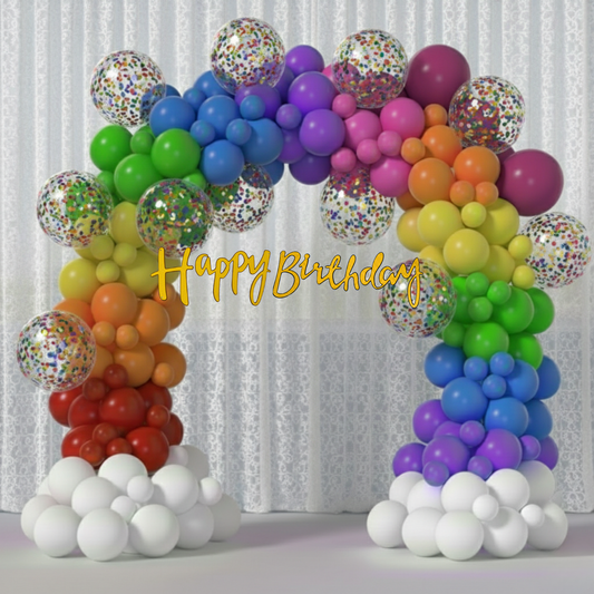 Rainbow Theme Black & Gold Banner with Multi-color confetti Decoration Kit (114 Pcs)