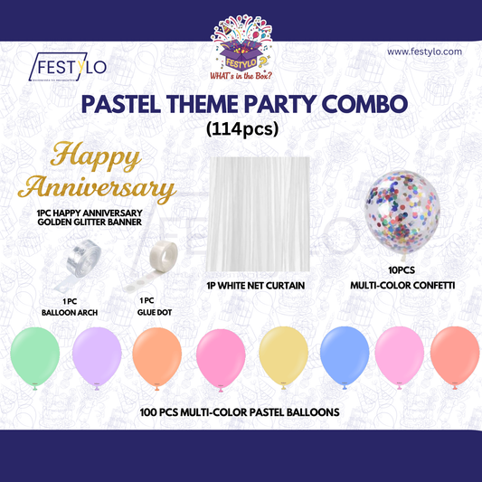 Pastel Theme Party Combo Decoration Kit (114 pcs) – Happy Anniversary