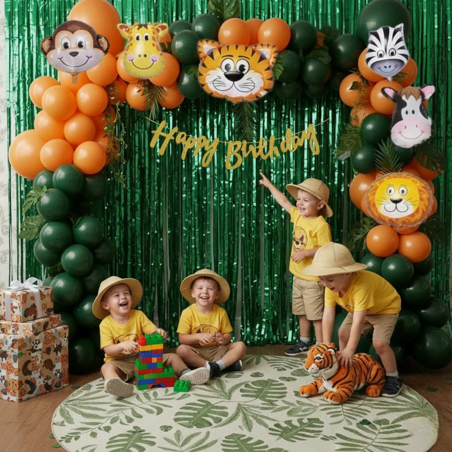 Jungle Theme Birthday Combo (66 pcs) Green Frills