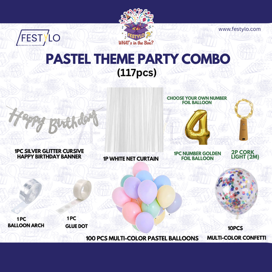 Pastel Theme Birthday Combo Kit with Silver banner