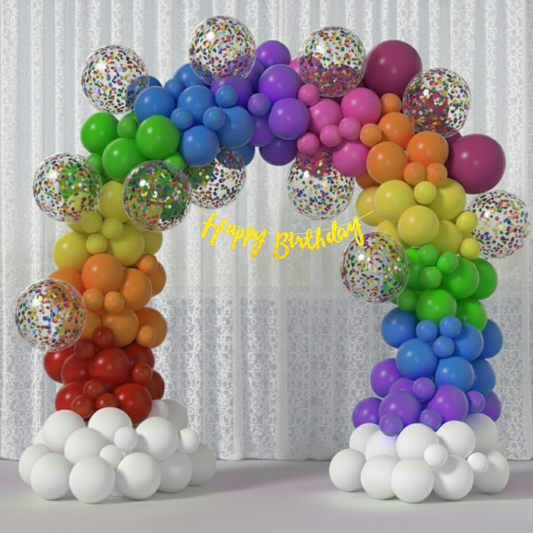 Rainbow Theme Golden Banner with Multi-color confetti Decoration Kit (114 Pcs)
